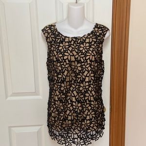 Lela Rose Neiman Marcus Blouse Guipure Lace Silk and Cotton Lined Size L